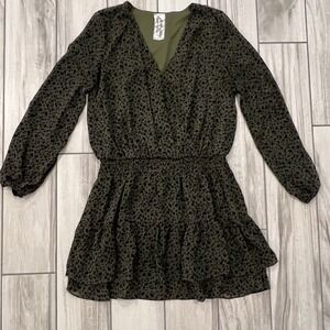 Sadie and Sage Womens Animal Print Long Sleeve V-Neck Elastic Waist Dress Size M